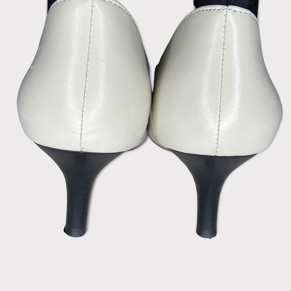 Joie White and Black Leather Slip On Pointed Toe Kitten Heel Ankle Booties 37.5 - Picture 9 of 11